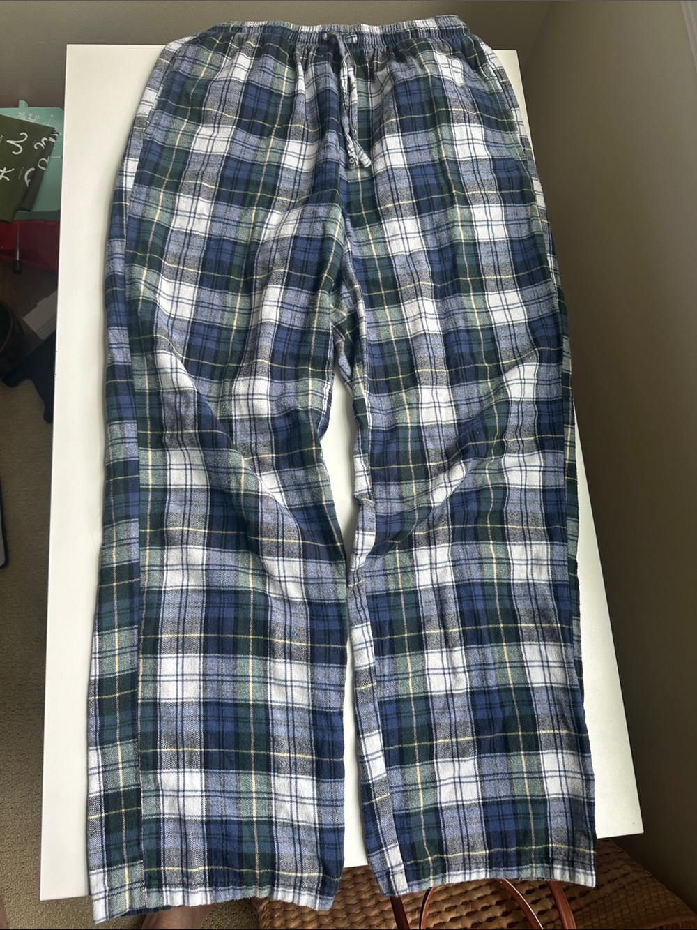 L.L. Bean Blue, Green & White Plaid Flannel Pajama Pants